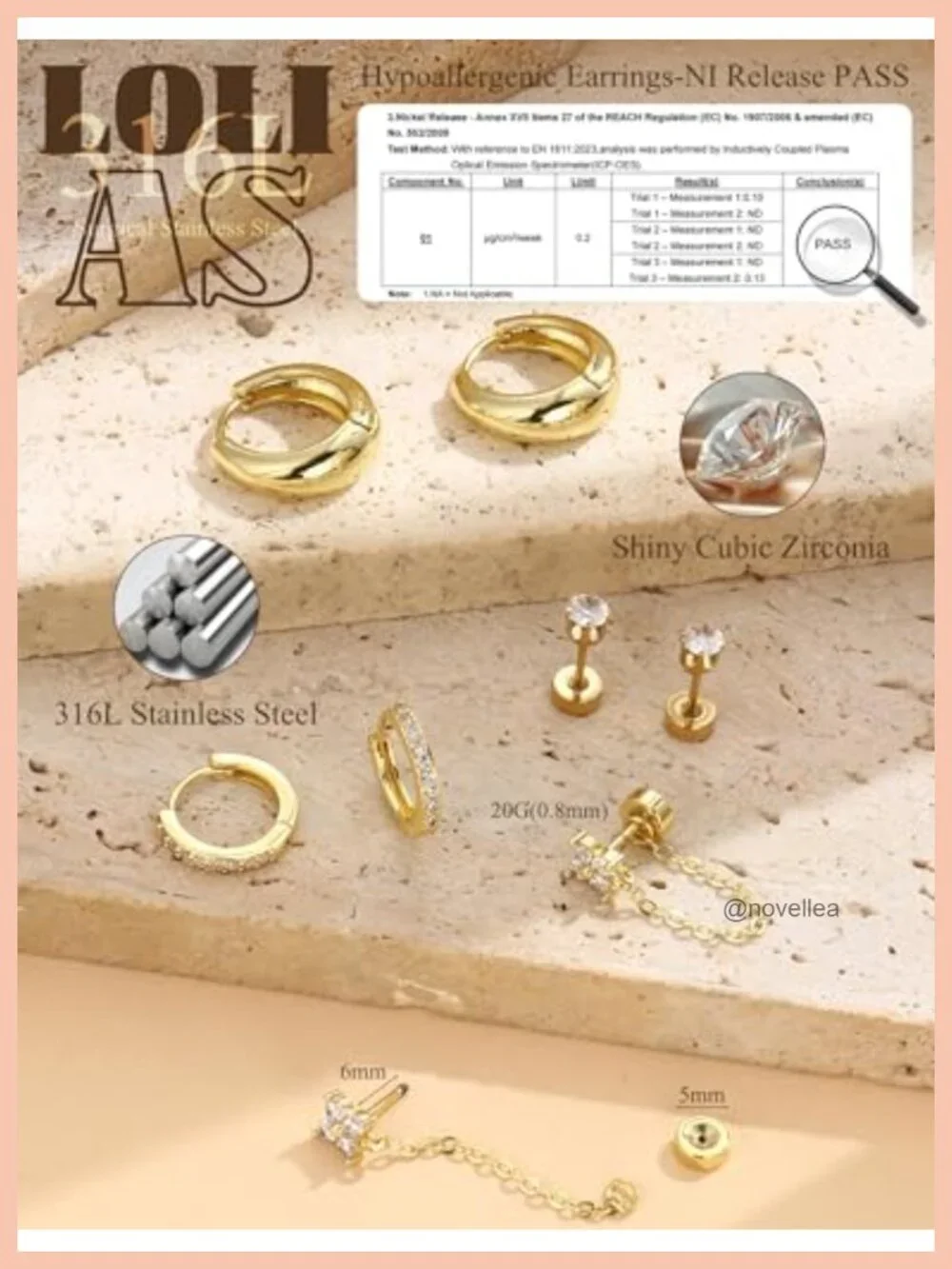 14K Gold Plated Hypoallergenic Surgical Steel Flat Back Earrings Set for
